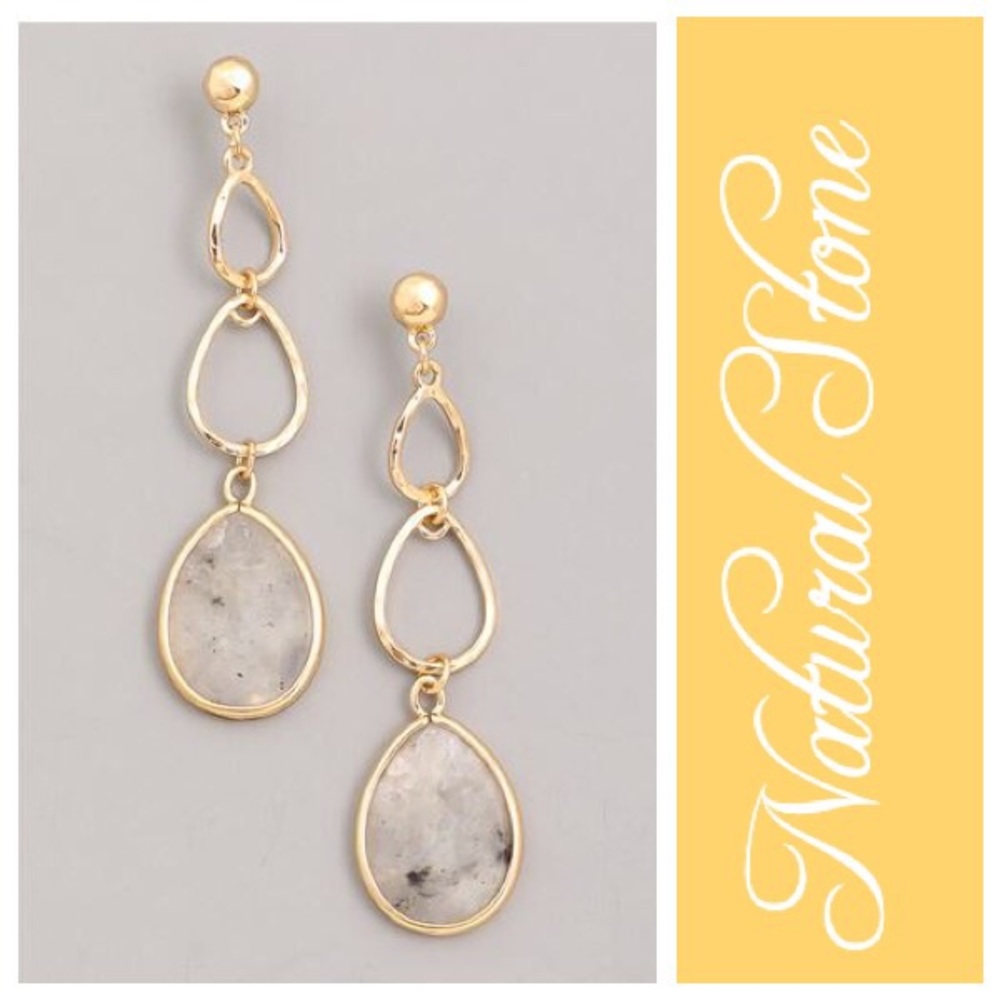 NWT Natural Stone Chain Drop Earrings Gray/Gold